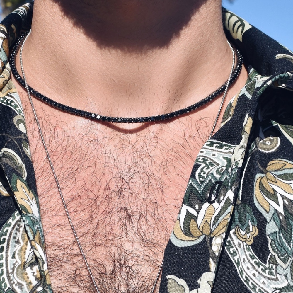 Round Cut Tennis Necklace with Black Stones // 3mm